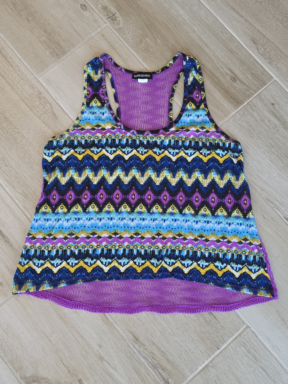 Weavers Purple Multicolor Geometric Mesh Racerback Tank Size XXL
